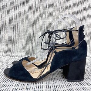 Sam Edelman Serene Black Suede Lace Up Block Heel Sandals Sz 7.5 Boho Minimalist